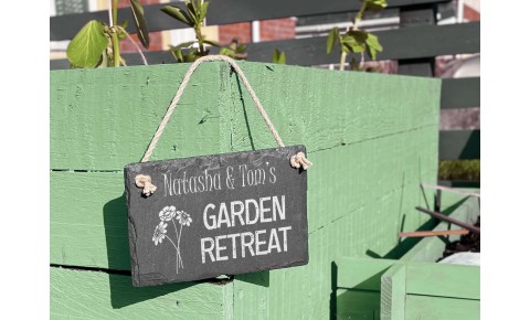 Personalised Garden Retreat Slate Hanging Sign